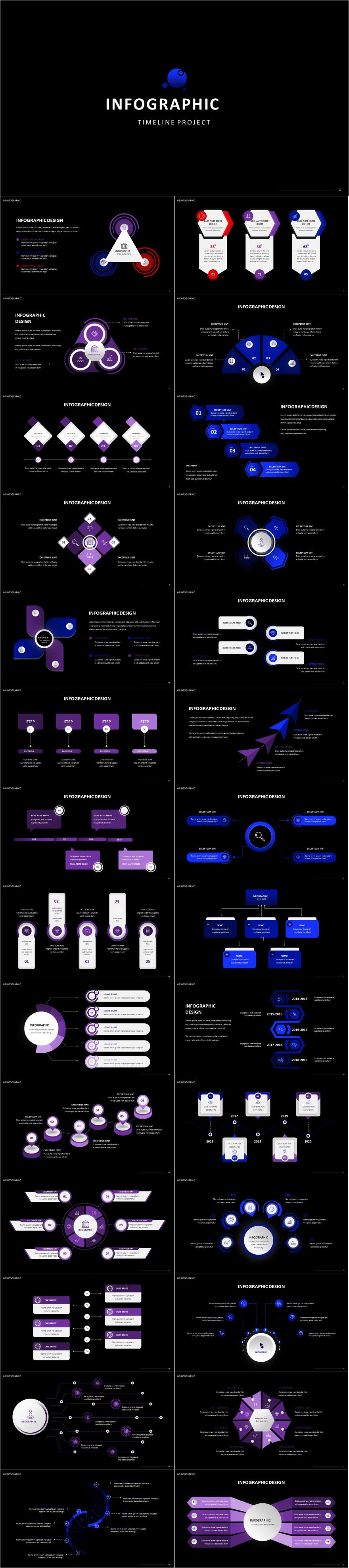 紫色精美国外时间轴发展keynote图表模板