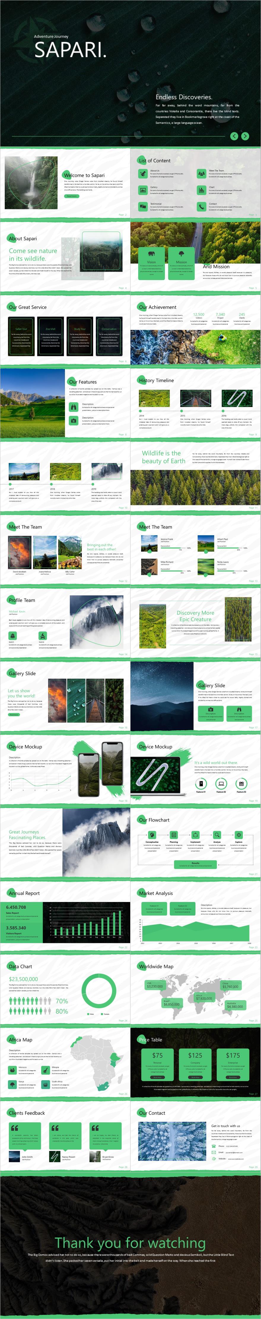绿色简约风大自然风景介绍PPT模板下载