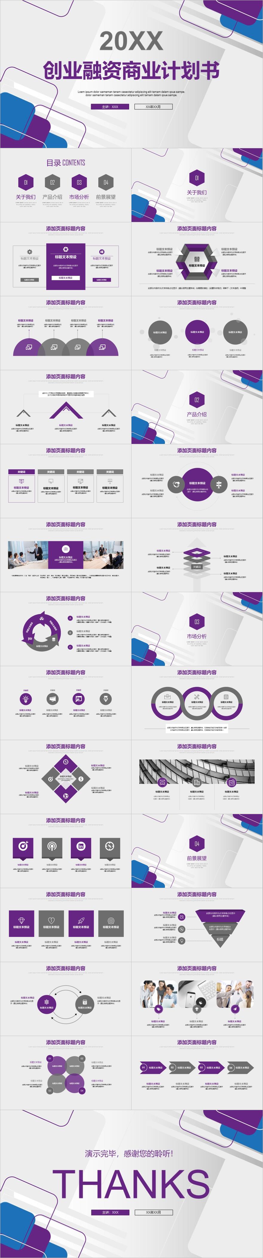 紫色创意创业融资商业计划书PPT模板