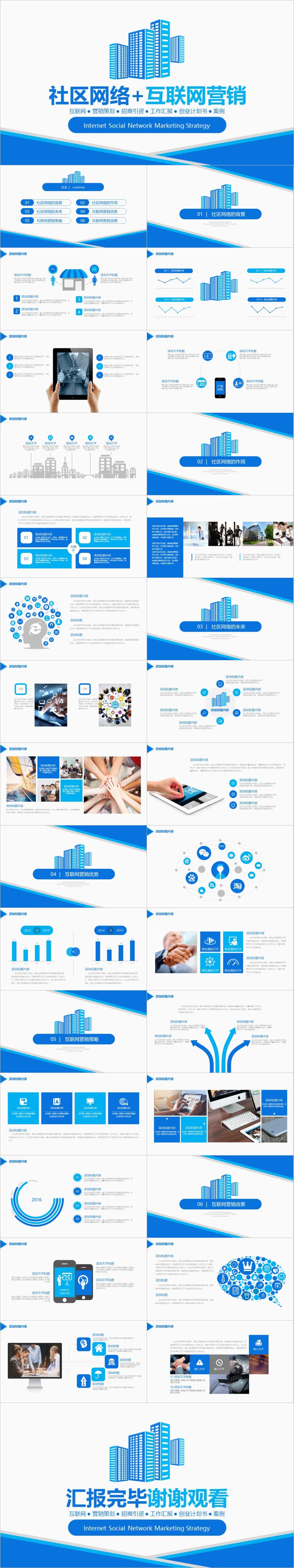 蓝色商务风社区网络互联网营销PPT模板