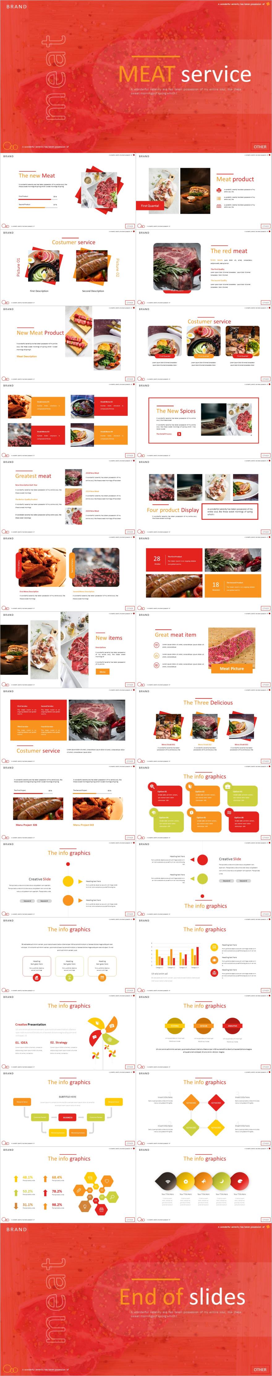 红色杂志风肉类食物主题商业PPT模板下载