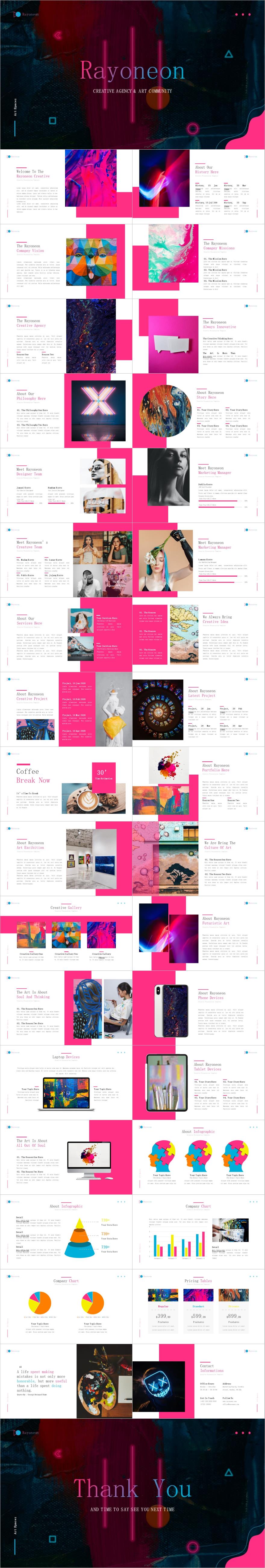 粉色杂志风艺术创意设计介绍PPT模板下载