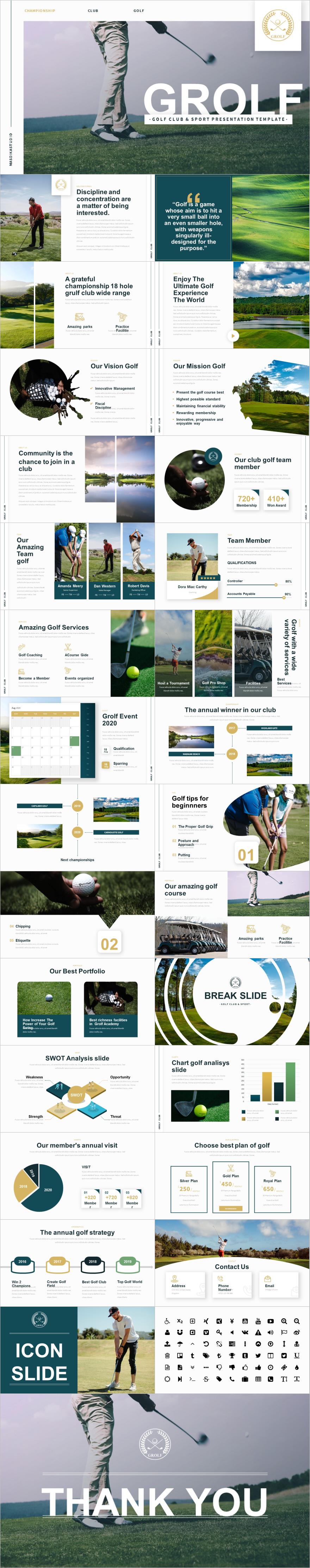 绿色商务风高尔夫运动介绍PPT模板下载