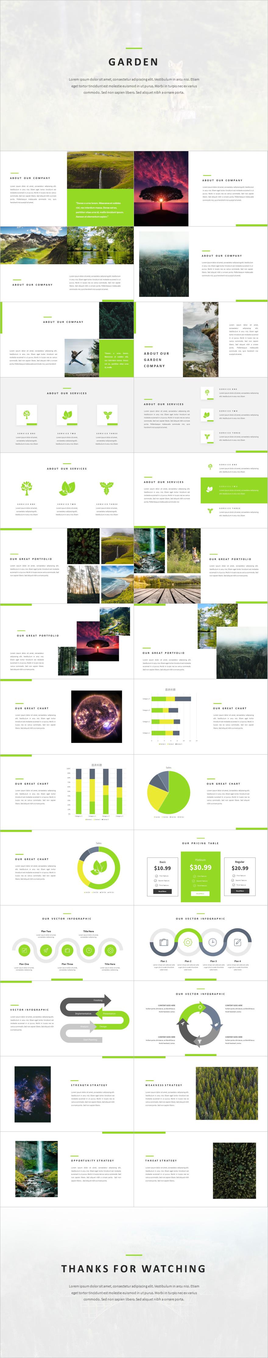 绿色杂志风景主题工作汇报PPT模板下载