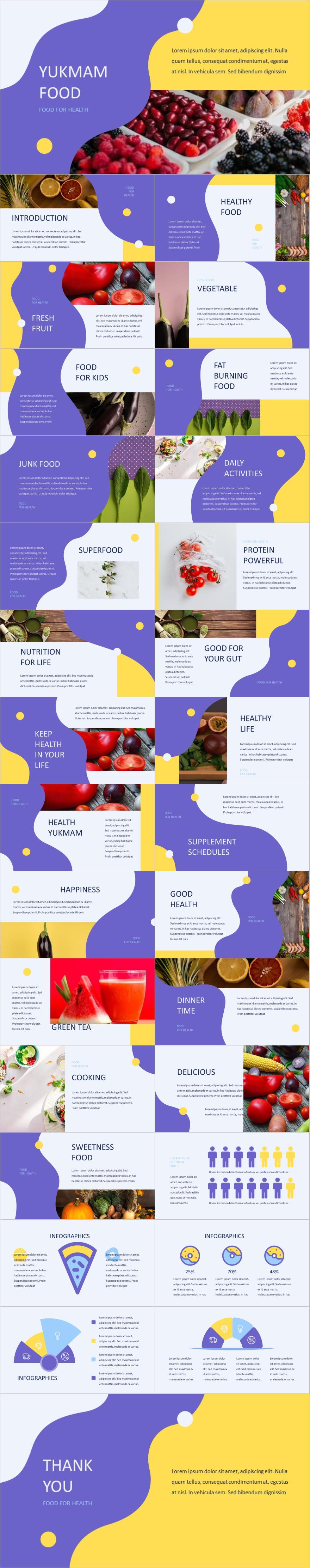 黄紫色简约风健康食品介绍PPT模板免费下载
